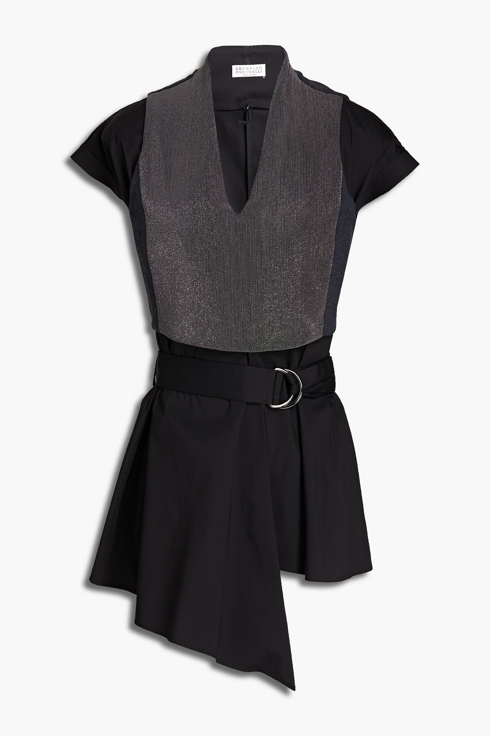 Brunello Cucinelli - Bead-embellished cotton-blend poplin top - Black - M