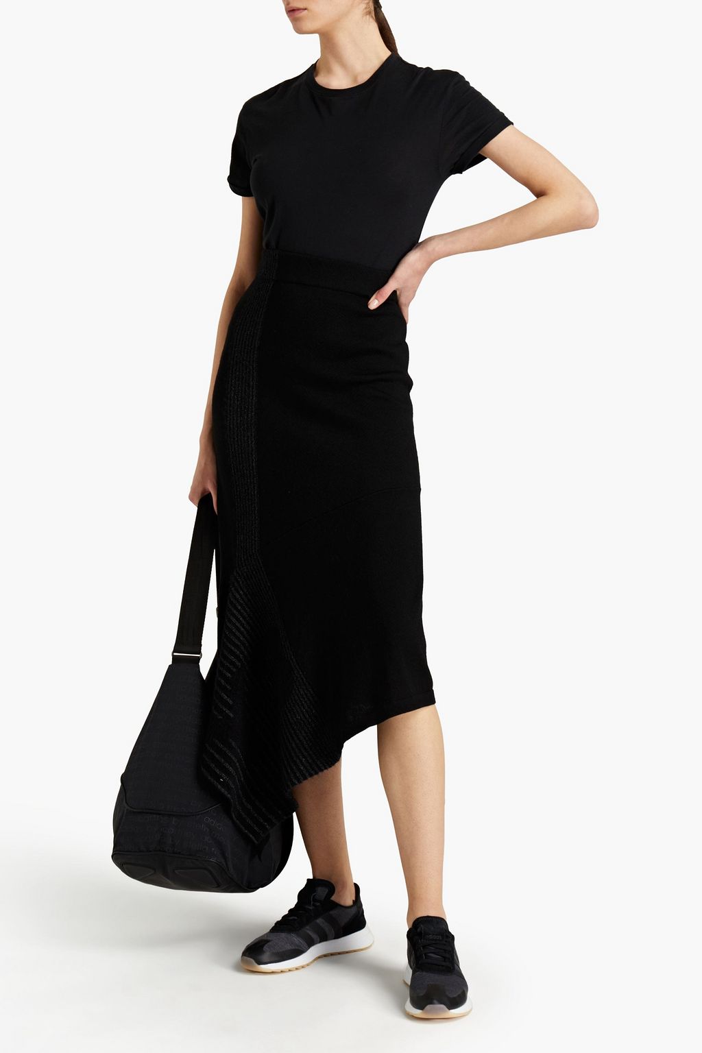 Y-3 Asymmetric mélange wool-blend midi skirt