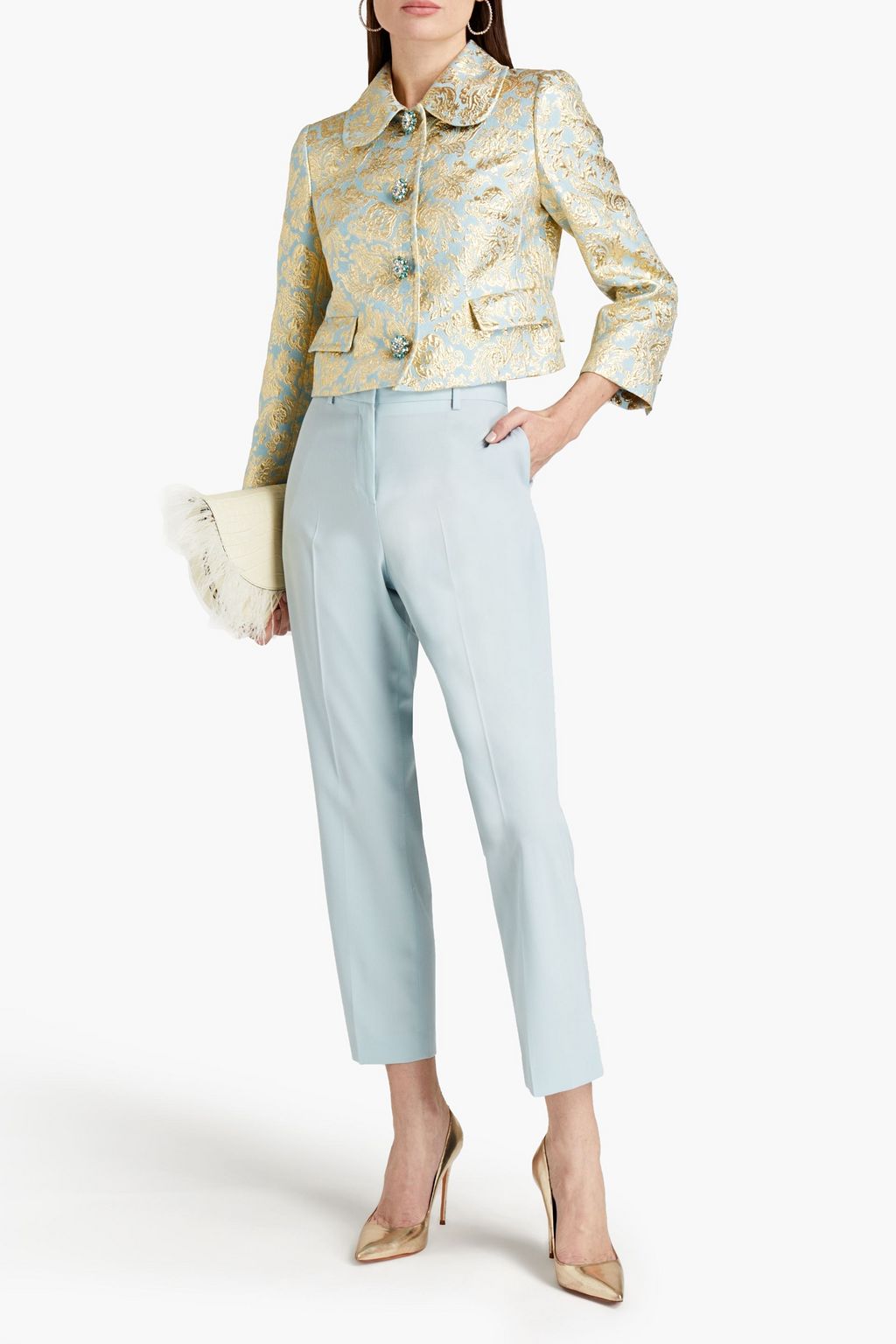 DOLCE&GABBANA Cropped embellished metallic brocade jacket