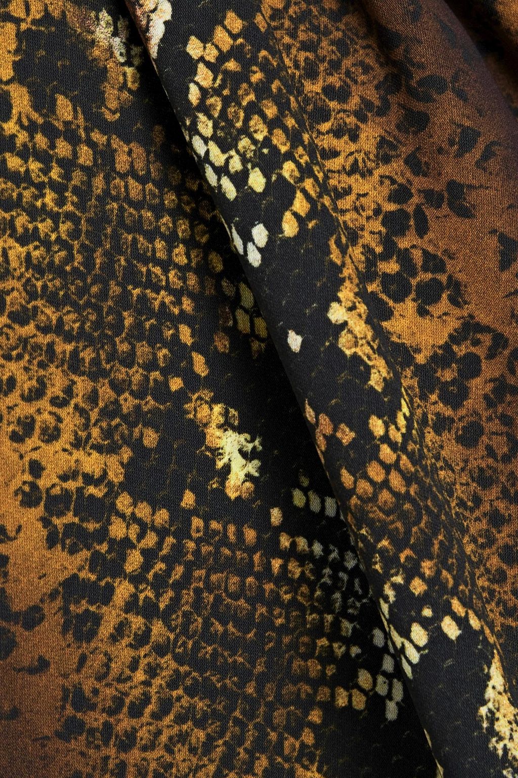 VERSACE Gathered snake-print crepe mini skirt