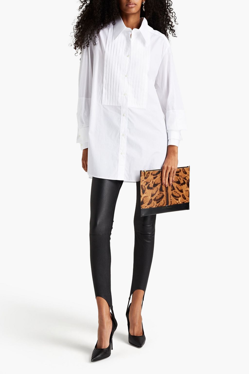 DOLCE&GABBANA Pleated cotton-piqué and poplin shirt