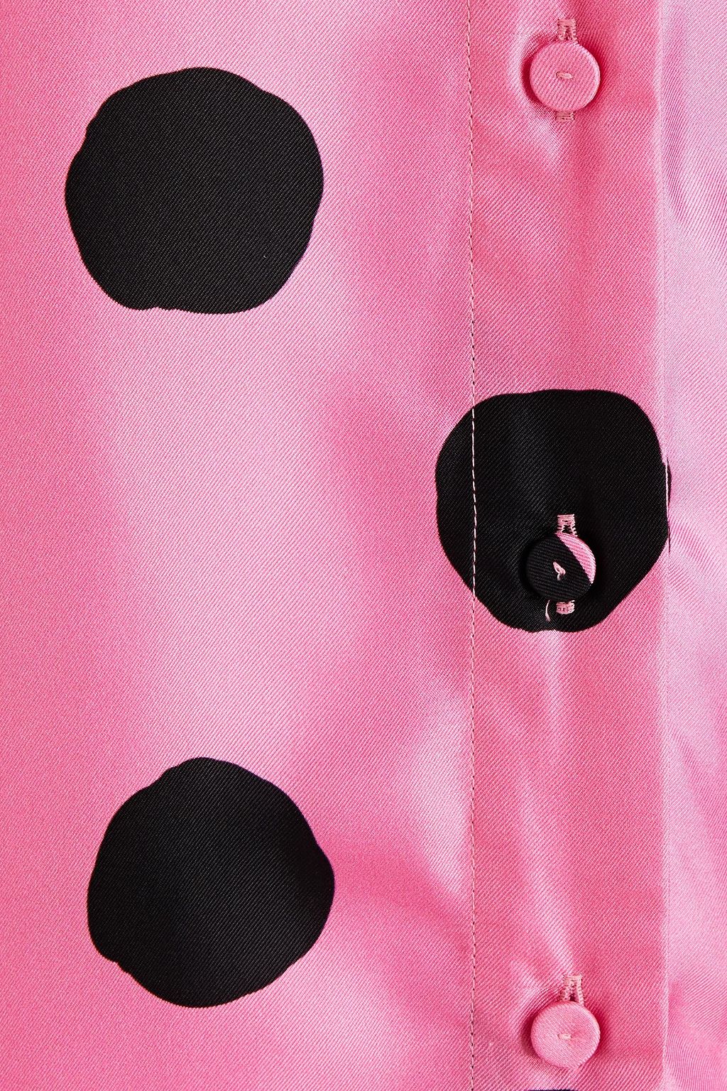 MOSCHINO Gathered polka-dot silk-twill blouse