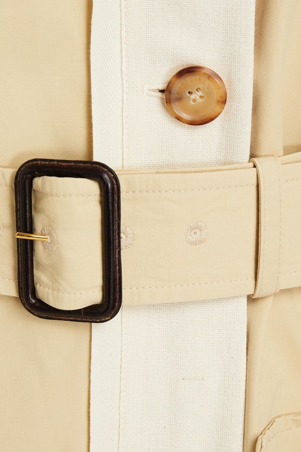 MOSCHINO Leather-trimmed two-tone faille trench coat