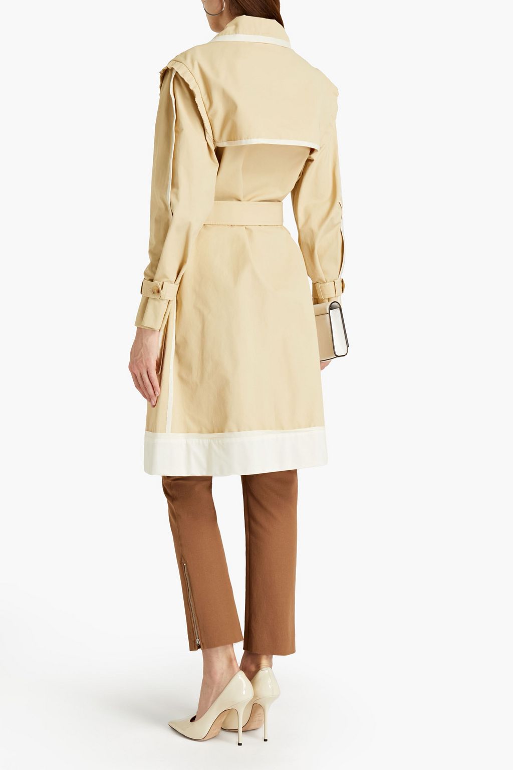 MOSCHINO Leather-trimmed two-tone faille trench coat
