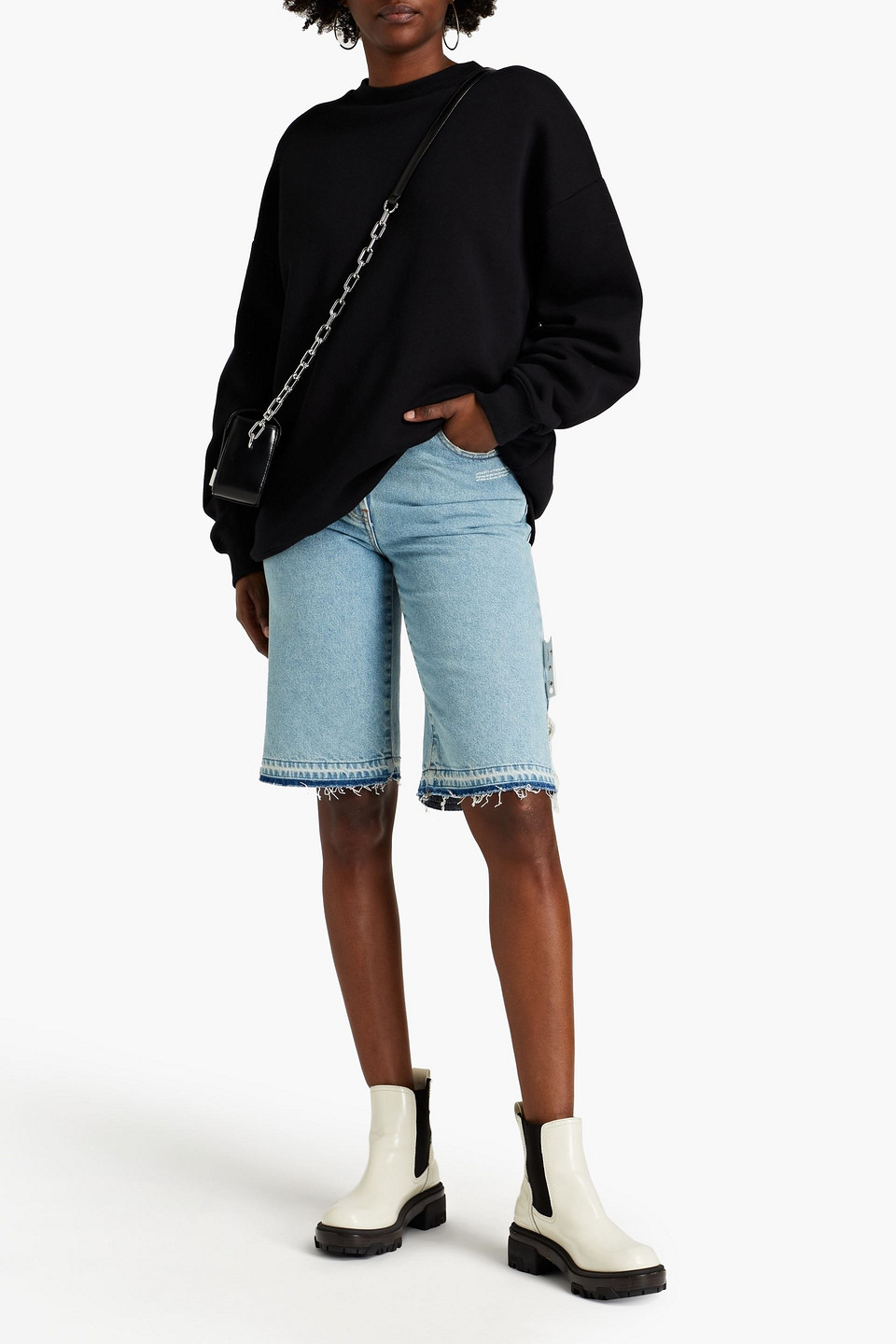 Off-white Riserva Distressed Printed Denim Shorts In Black