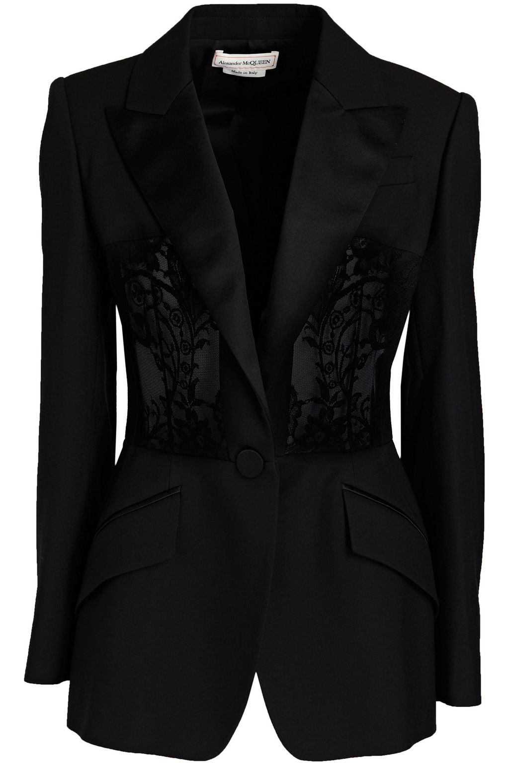 ALEXANDER MCQUEEN Lace paneled wool blend crepe blazer THE OUTNET