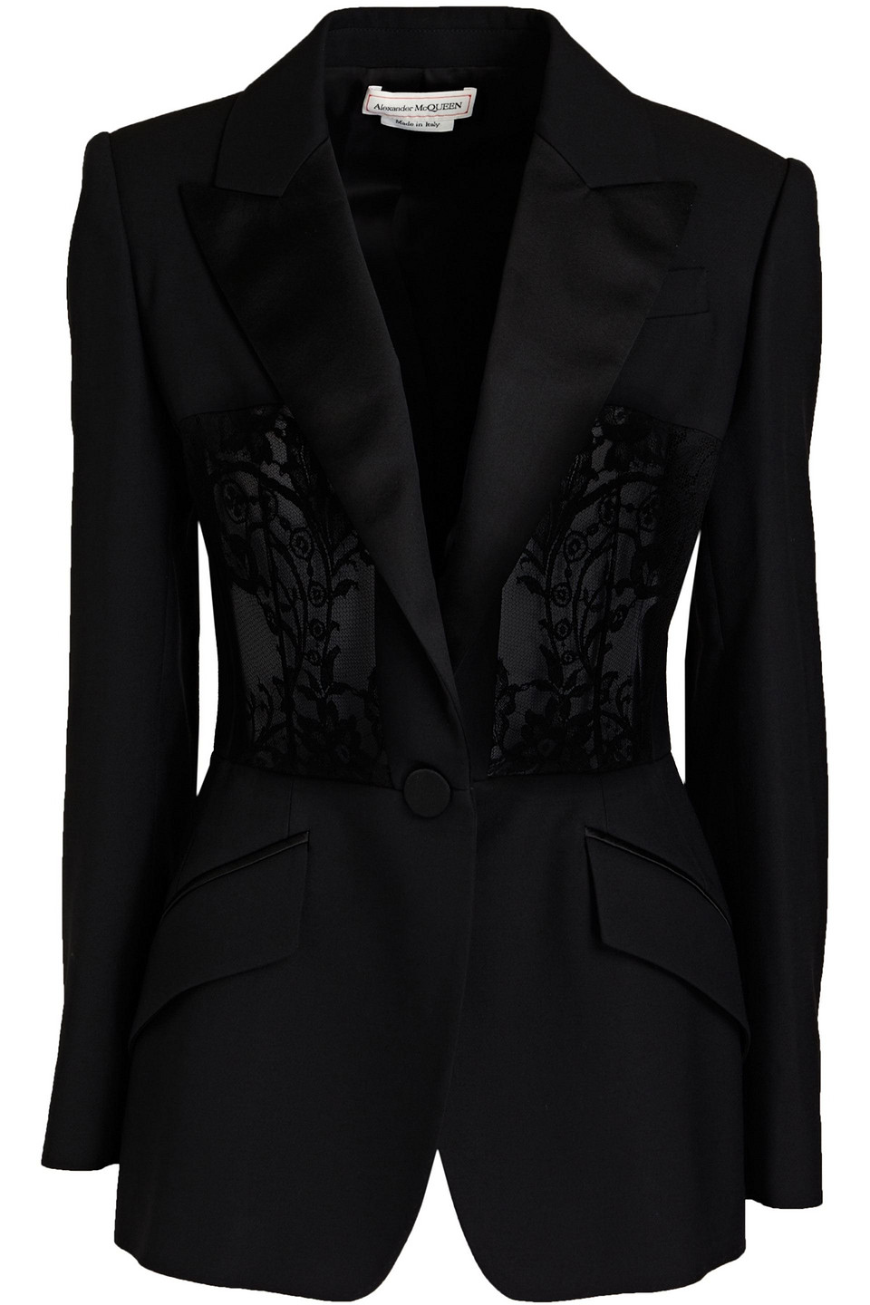 Alexander Mcqueen Lace-paneled Wool-blend Crepe Blazer In Black
