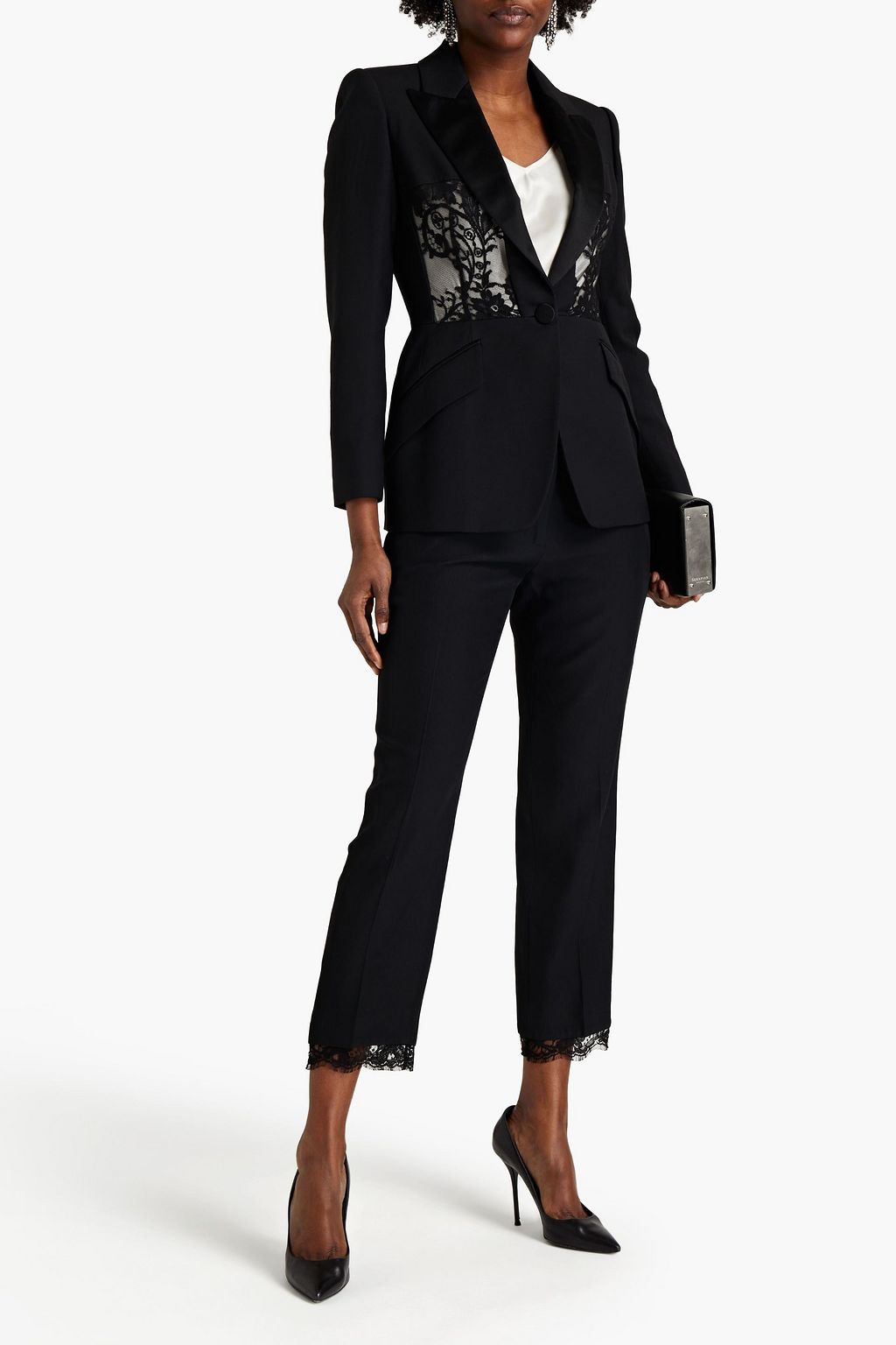 MCQUEEN Lace-paneled wool-blend crepe blazer