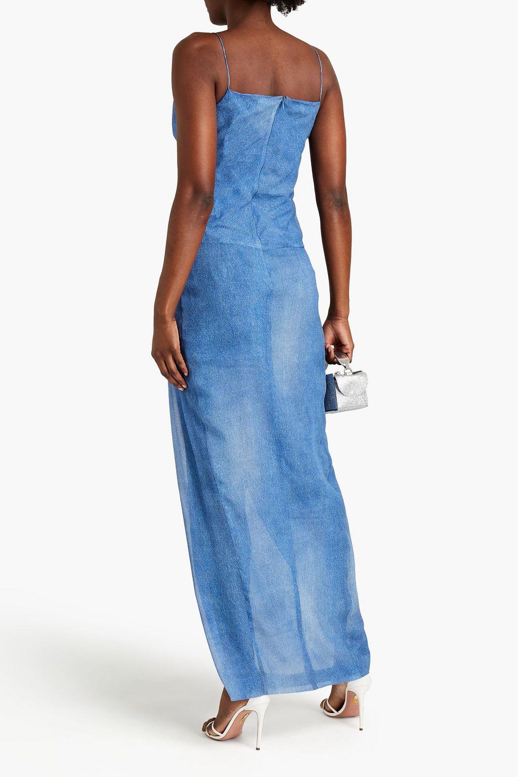 BALMAIN Draped printed silk-chiffon maxi dress