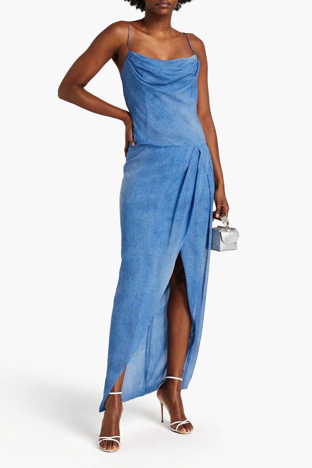 BALMAIN Draped printed silk-chiffon maxi dress