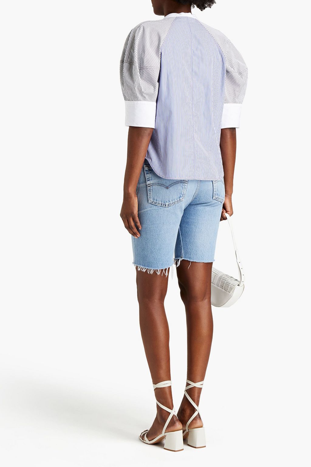 CHLOÉ Gathered striped cotton-poplin top
