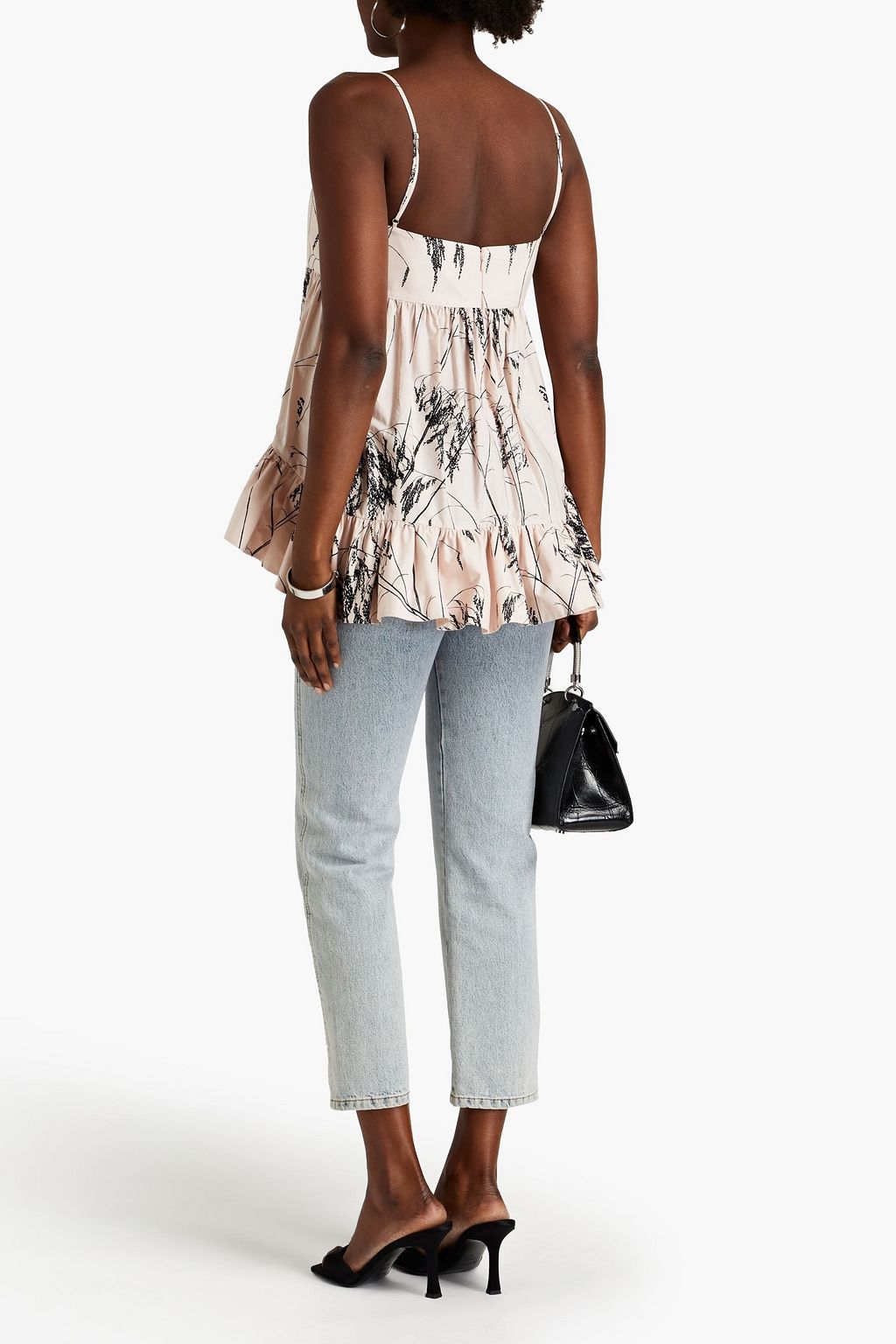 MCQUEEN Gathered printed cotton-poplin top