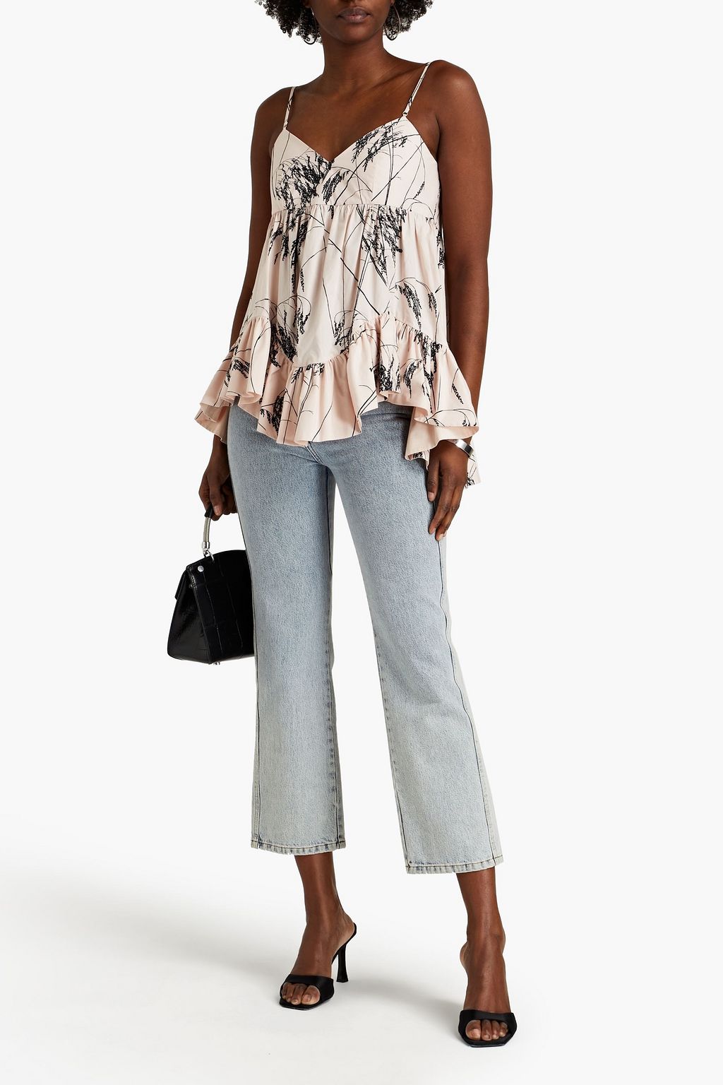 MCQUEEN Gathered printed cotton-poplin top
