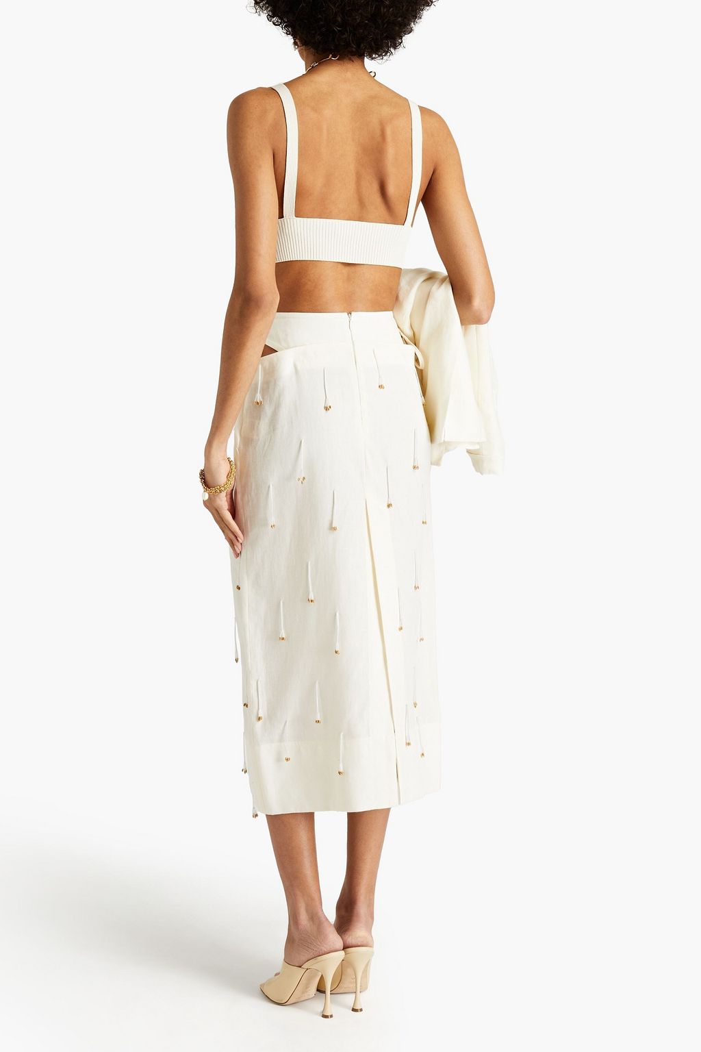 JACQUEMUS La Jupe Blé cutout embellished linen-canvas midi skirt