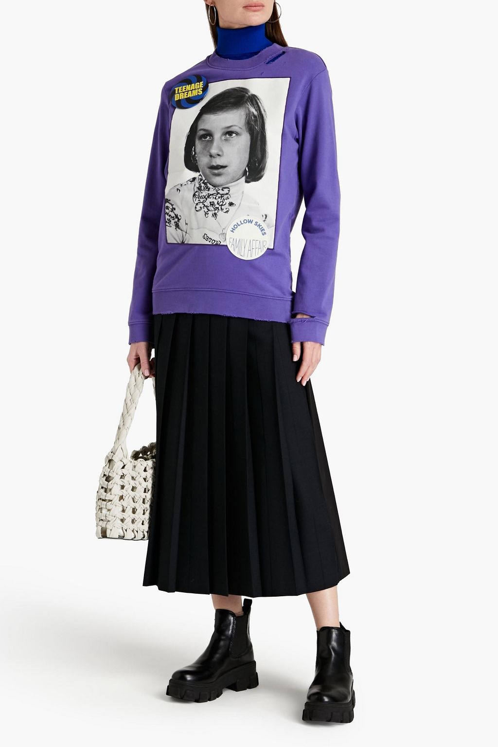 RAF SIMONS Appliquéd distressed French cotton-terry sweatshirt