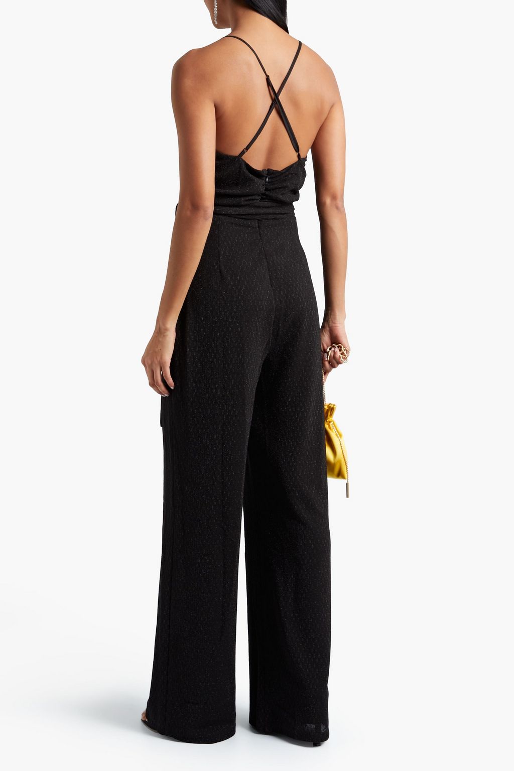 ONE33 SOCIAL Wrap-effect metallic stretch-crepe wide-leg jumpsuit