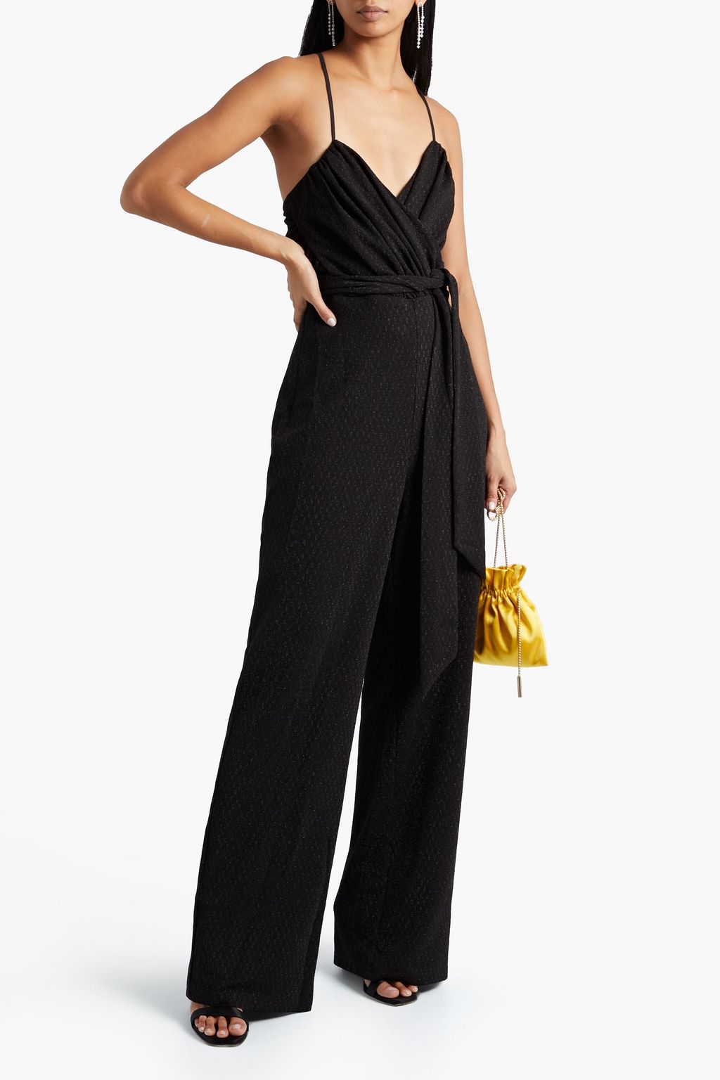 ONE33 SOCIAL Wrap-effect metallic stretch-crepe wide-leg jumpsuit