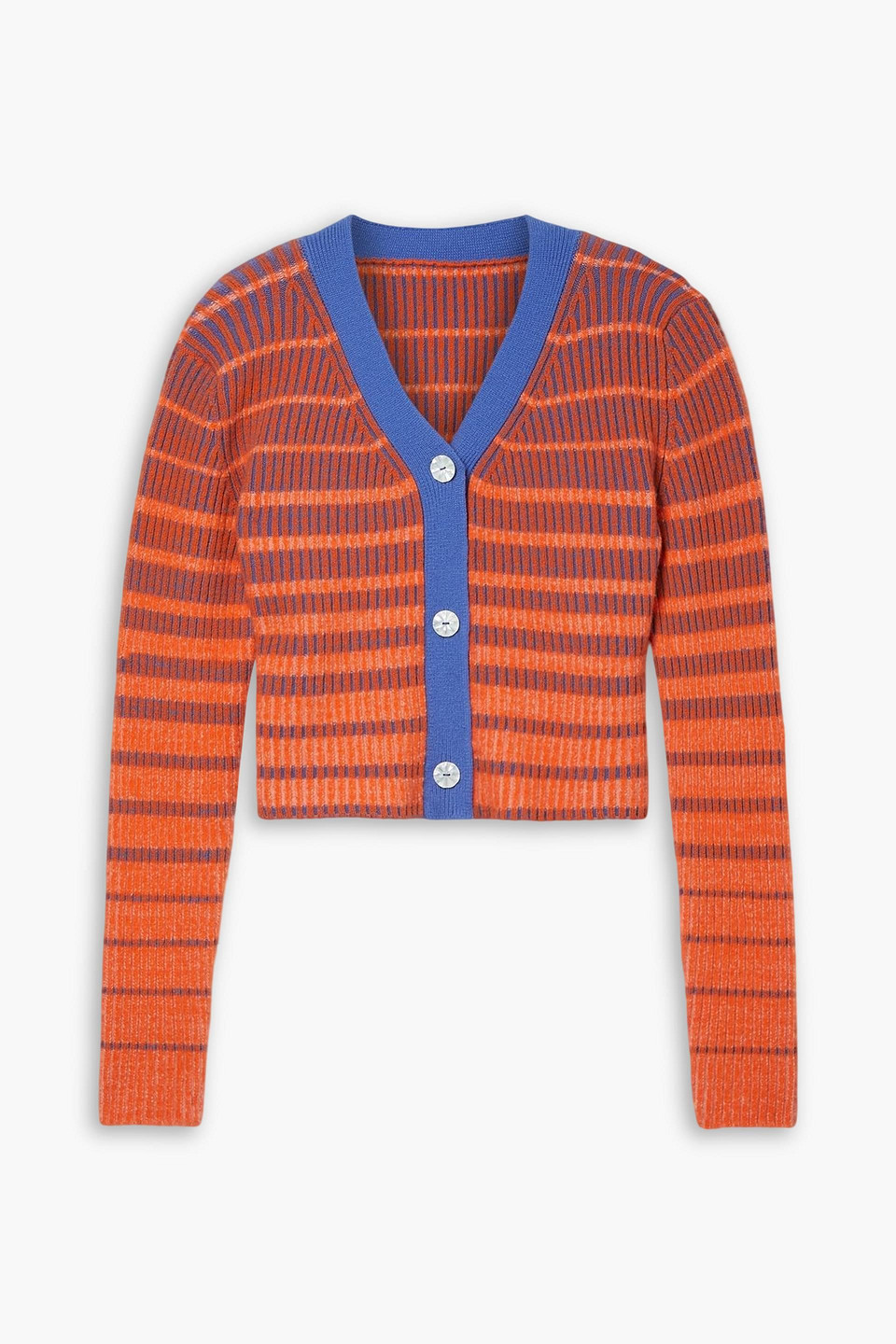 The Elder Statesman Striped Ribbed Cashmere-blend Cardigan In Orange