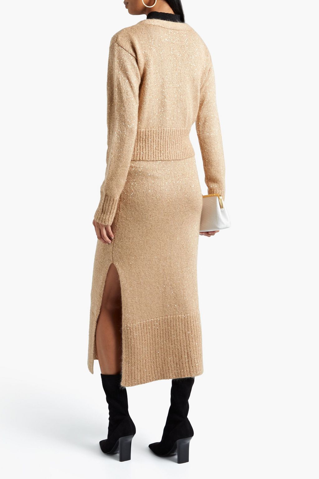 ALTUZARRA Sequin-embellished metallic knitted midi skirt