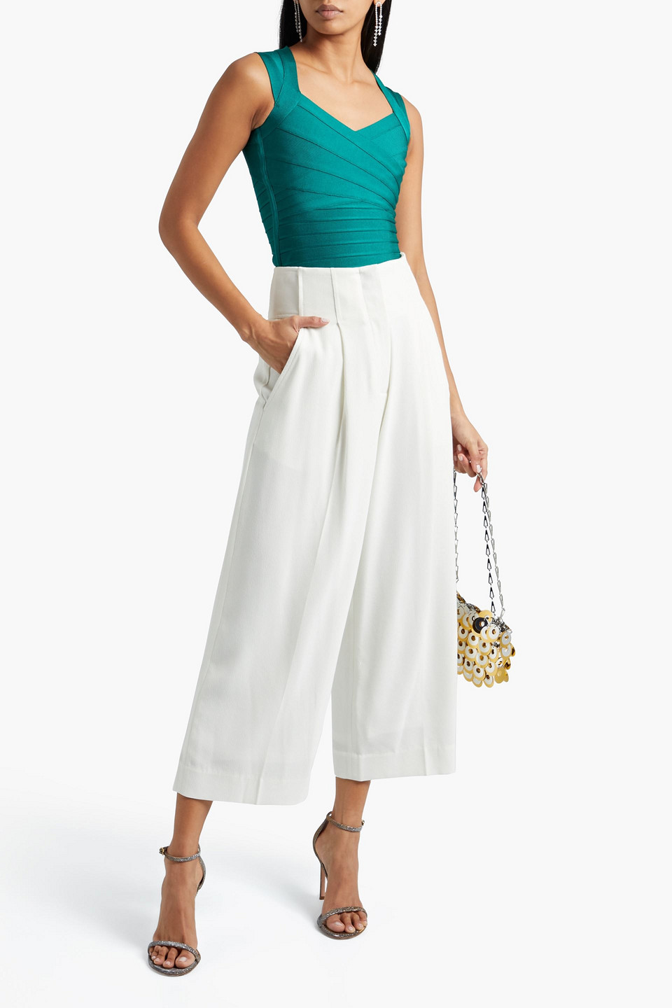 Herve Leger Crossover Bandage Top In Emerald