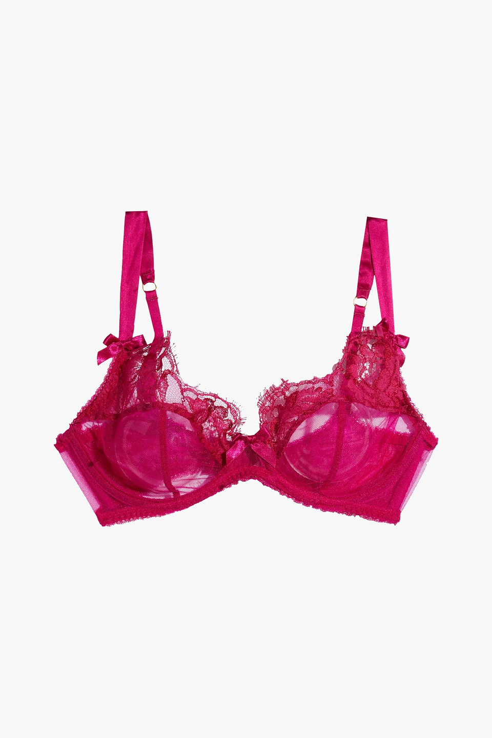 agent provocateur - piper lace-trimmed bow-embellished tulle underwired bra - pink - 32 dd
