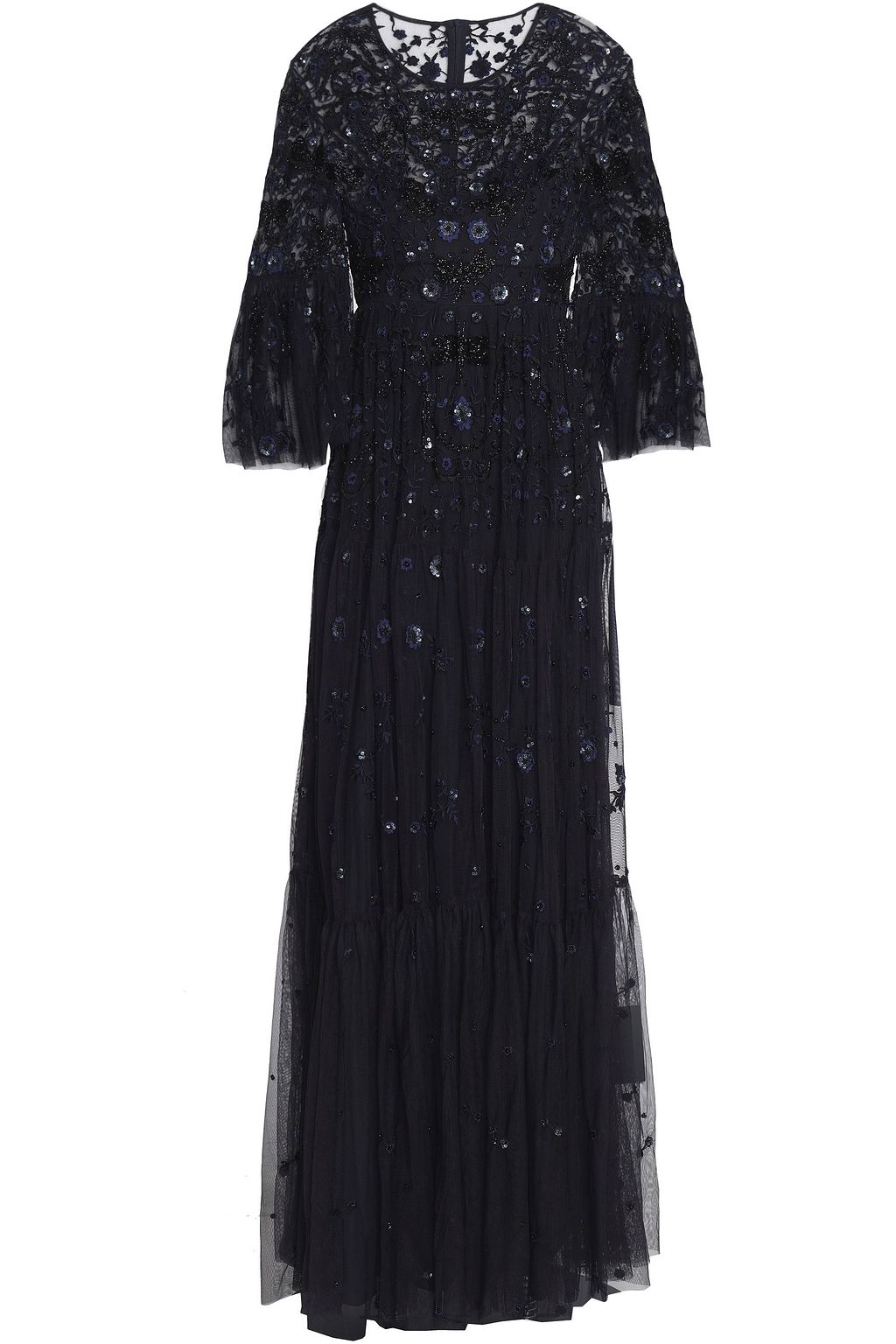 Midnight blue Embellished tulle gown ...