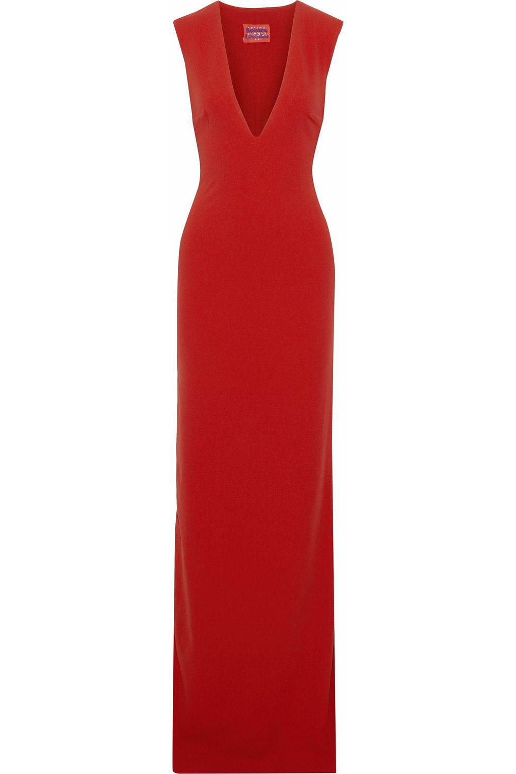 red crepe gown