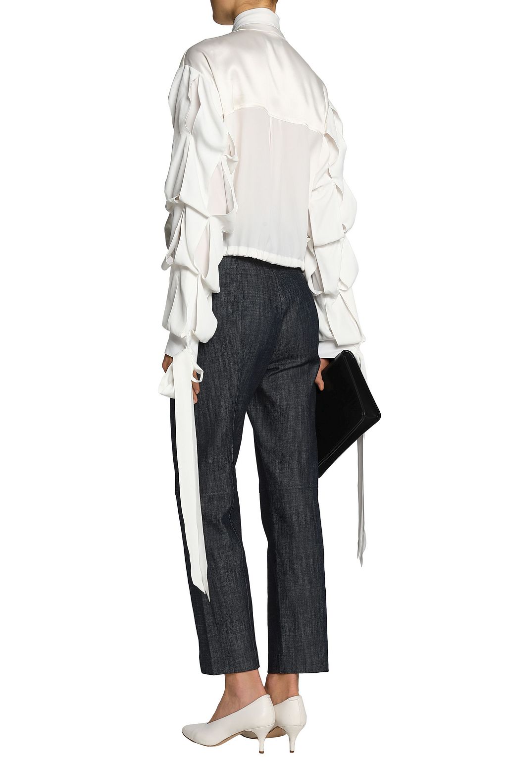 JW ANDERSON Pussy-bow jersey-paneled crepe blouse