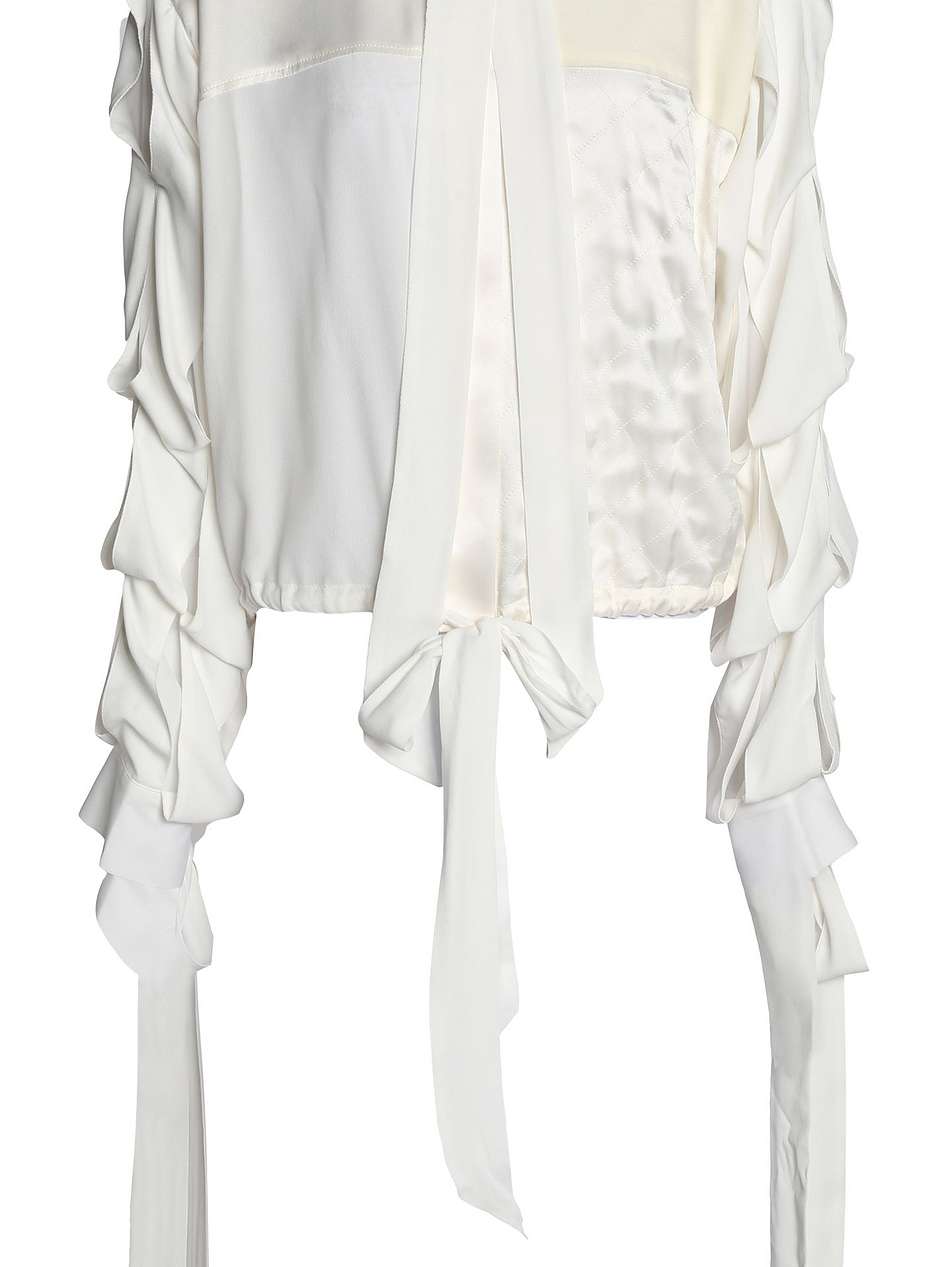 pussy-bow jersey-paneled crepe blouse