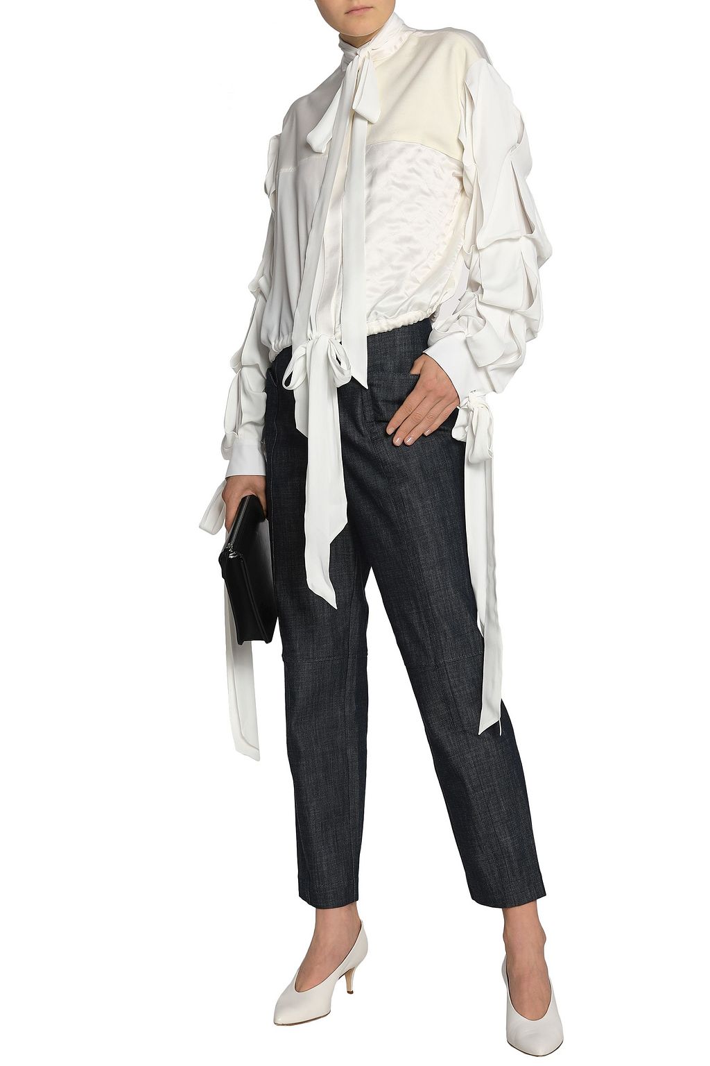 JW ANDERSON Pussy-bow jersey-paneled crepe blouse