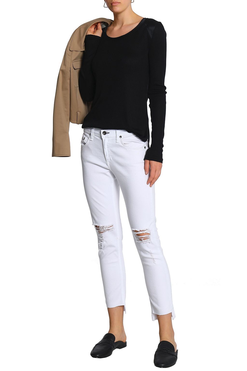 RAG & BONE Cropped distressed mid-rise slim-leg jeans