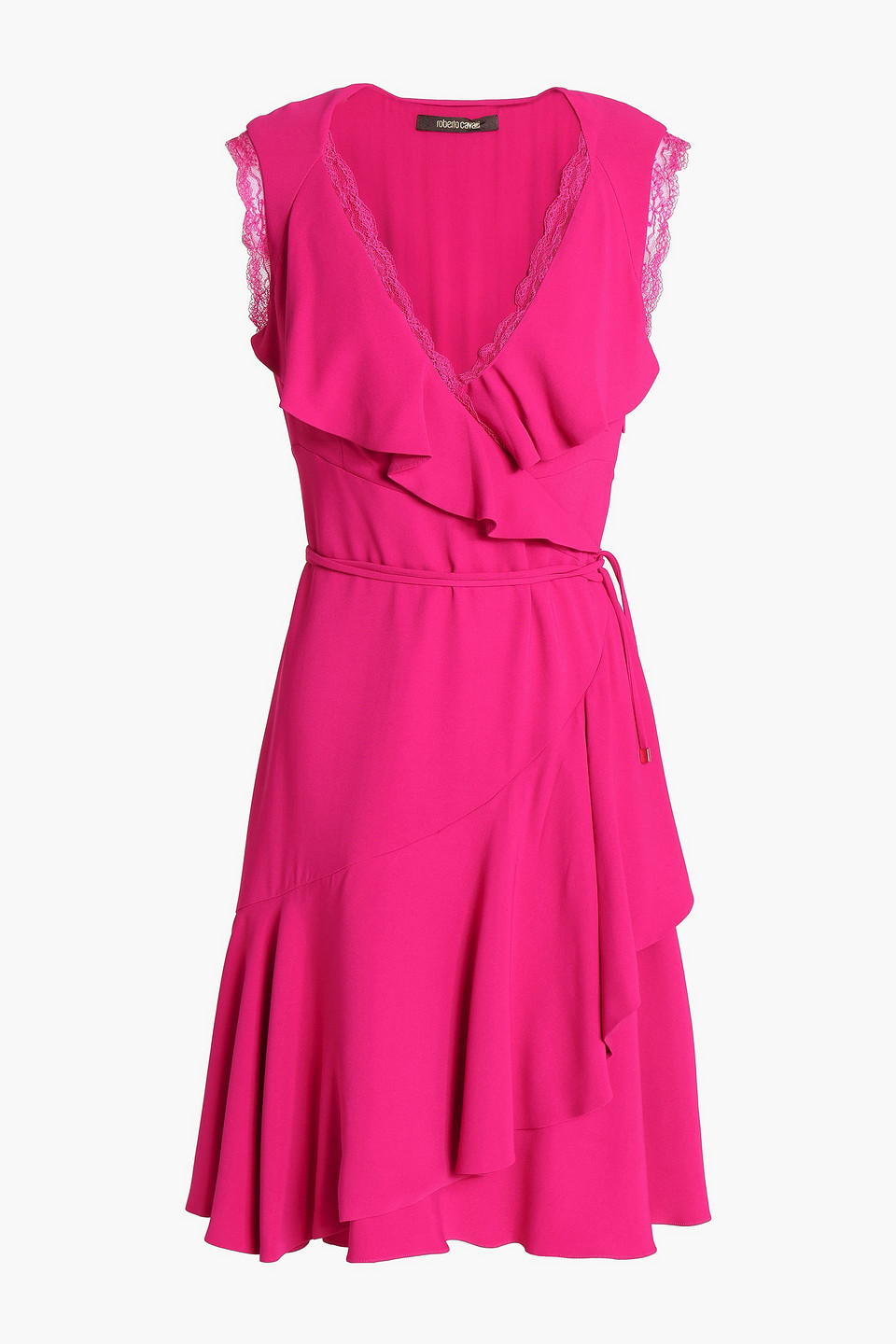 Wrap-effect ruffled crepe dress