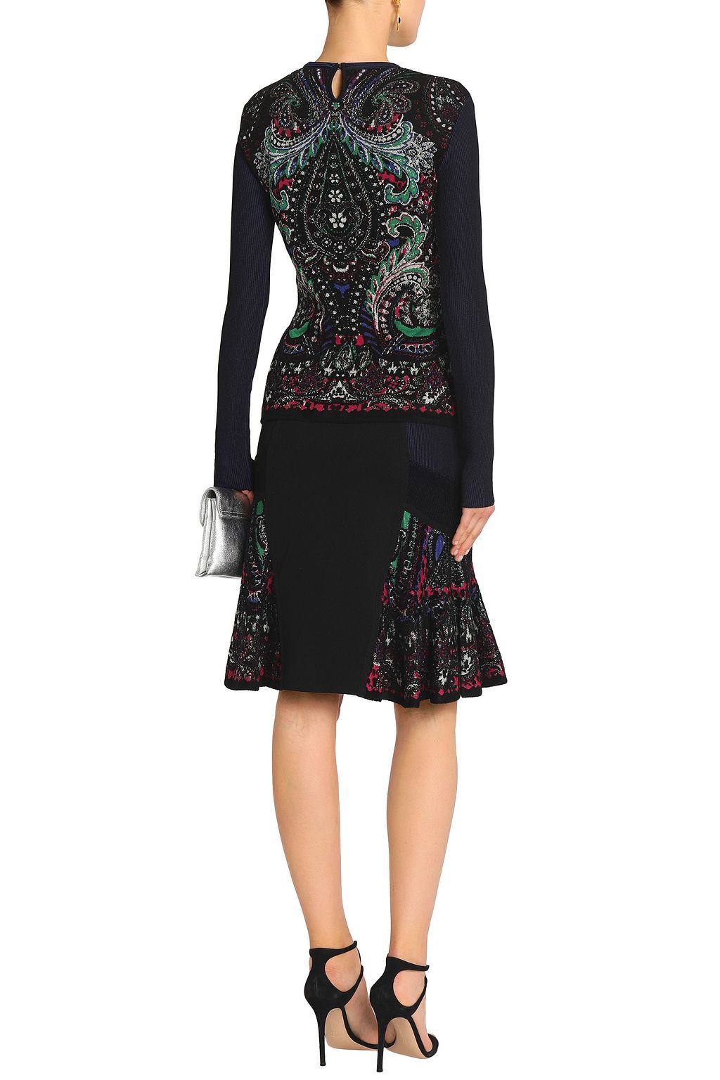 ROBERTO CAVALLI Paneled metallic stretch-ponte skirt