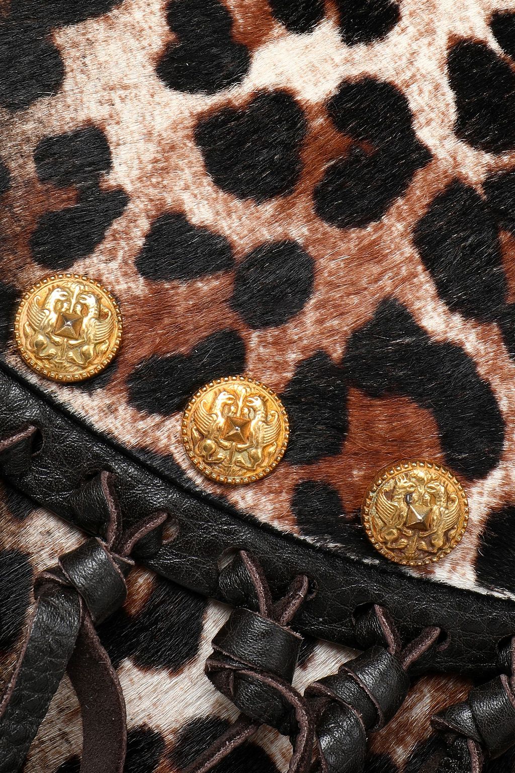 VALENTINO GARAVANI Leather fringe-trimmed leopard-print calf hair shoulder bag