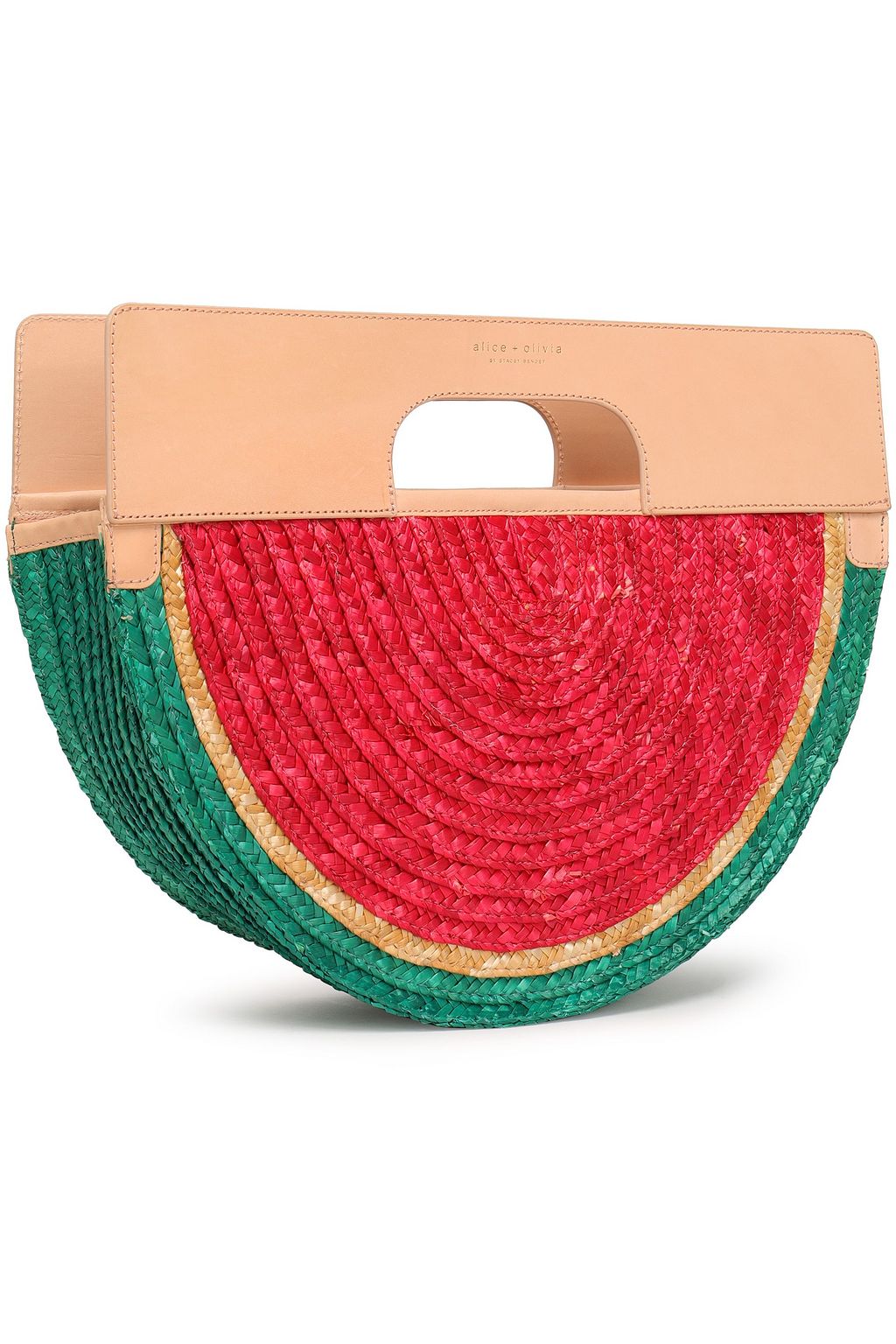 ALICE + OLIVIA Donna leather-trimmed embroidered straw tote