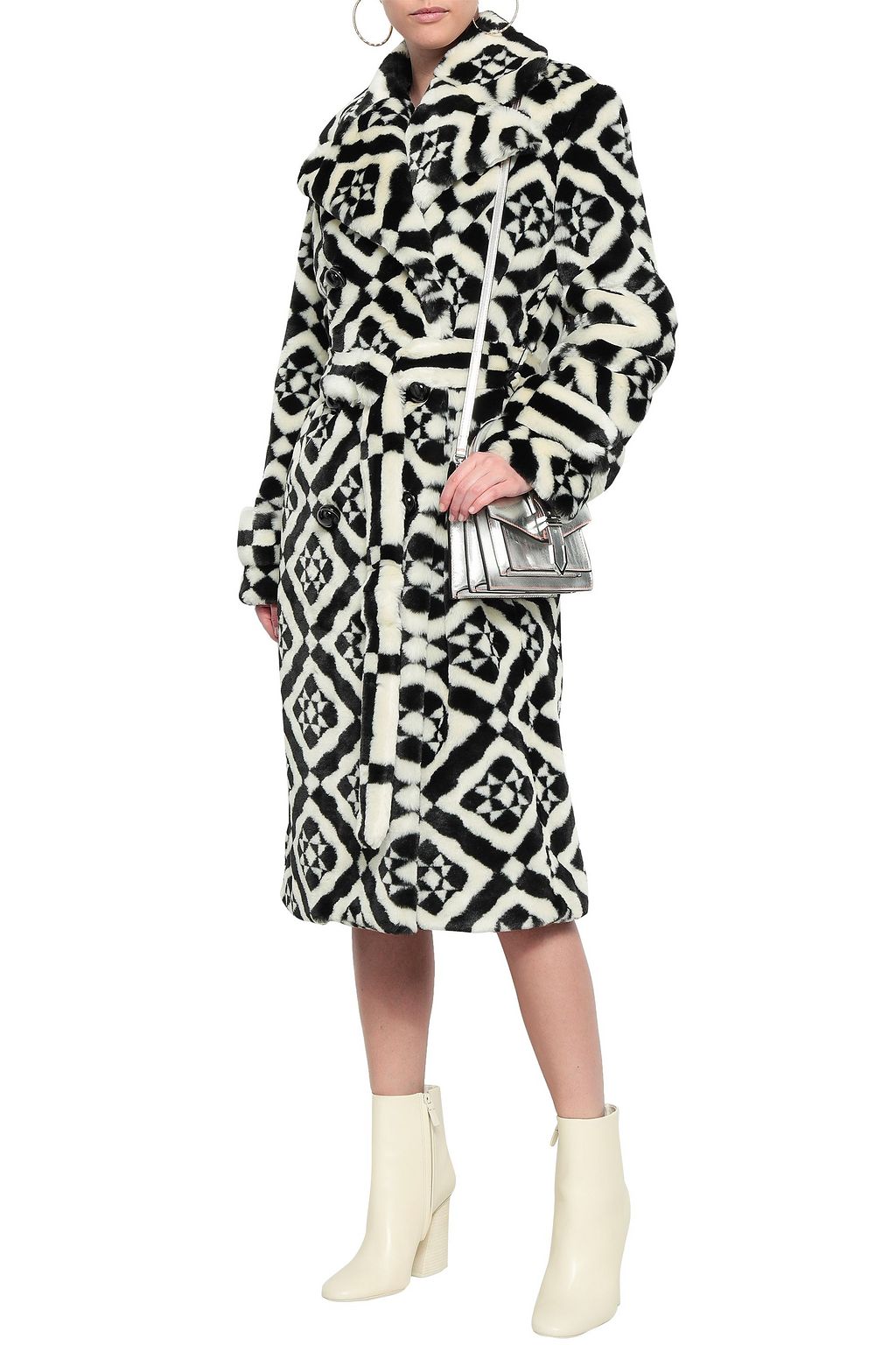 MARY KATRANTZOU Double-breasted printed faux fur coat