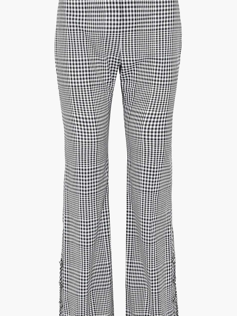 button-detailed gingham wool bootcut pants