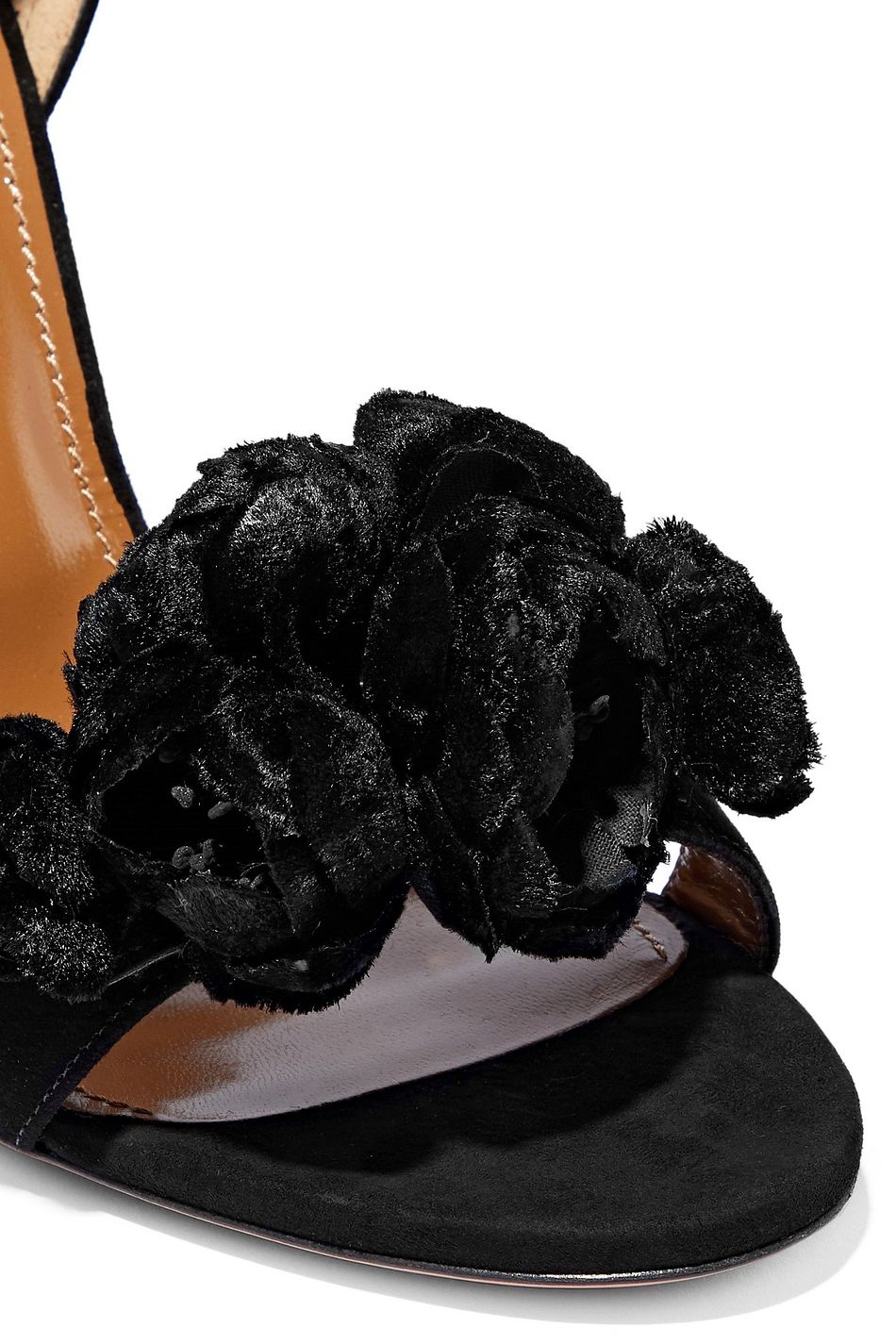 Aquazzura Wild Flower Applique/' Black Velvet Sandals