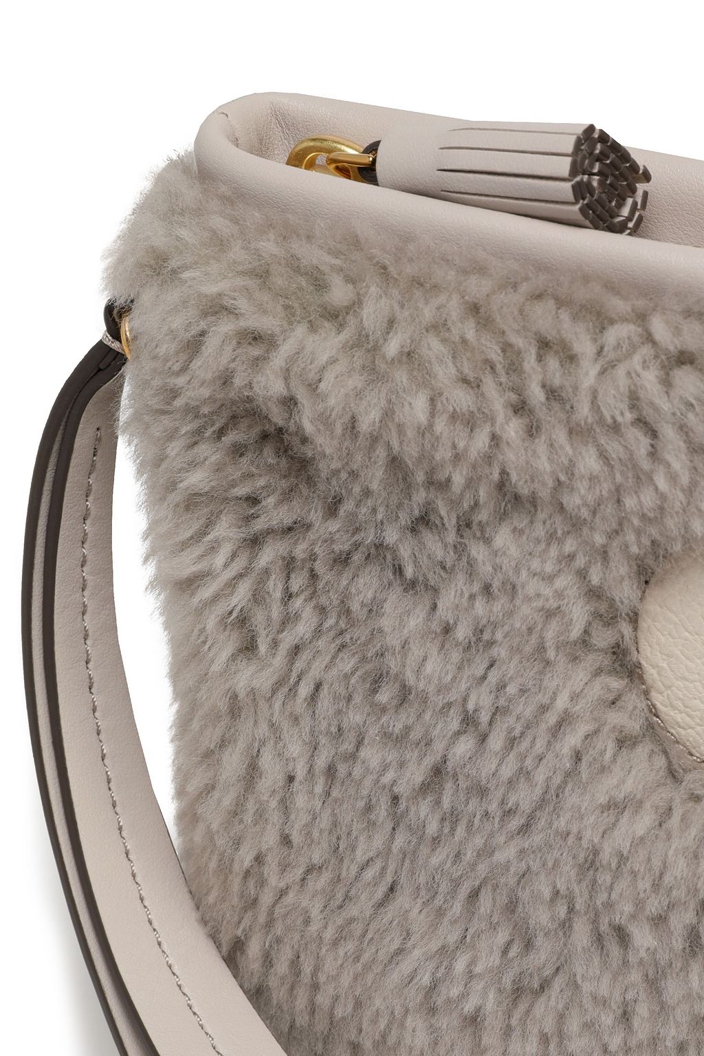 ANYA HINDMARCH Embossed leather-trimmed shearling pouch