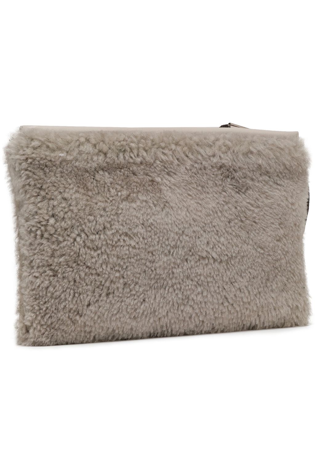 ANYA HINDMARCH Embossed leather-trimmed shearling pouch