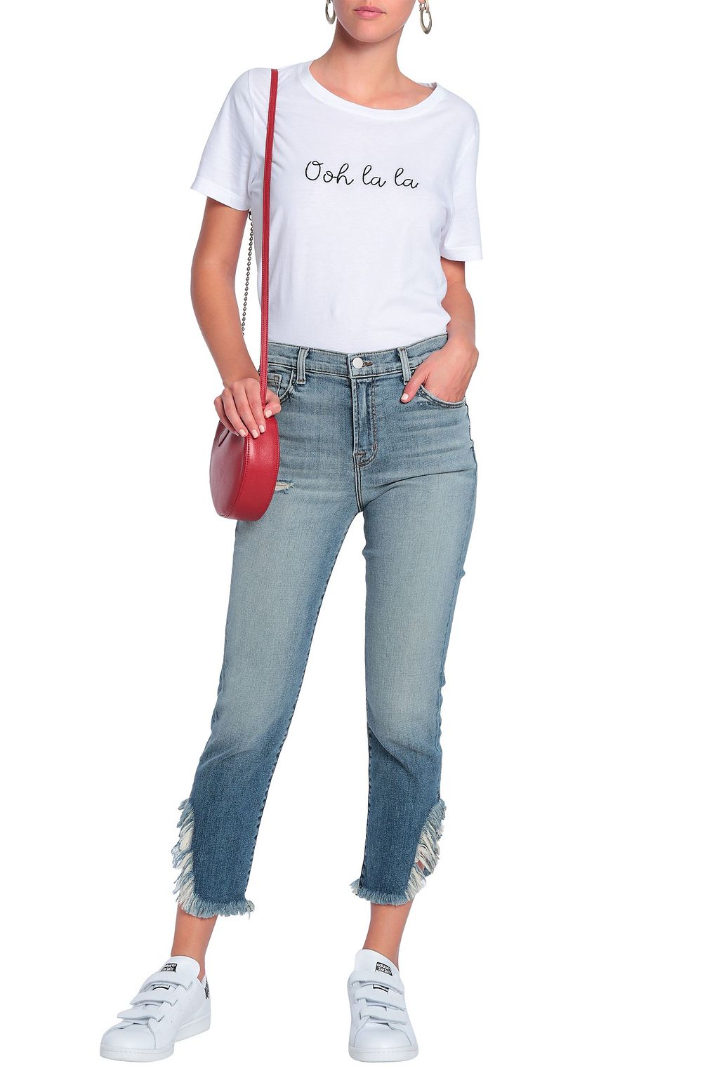 J BRAND Ruby distressed high-rise slim-leg jeans