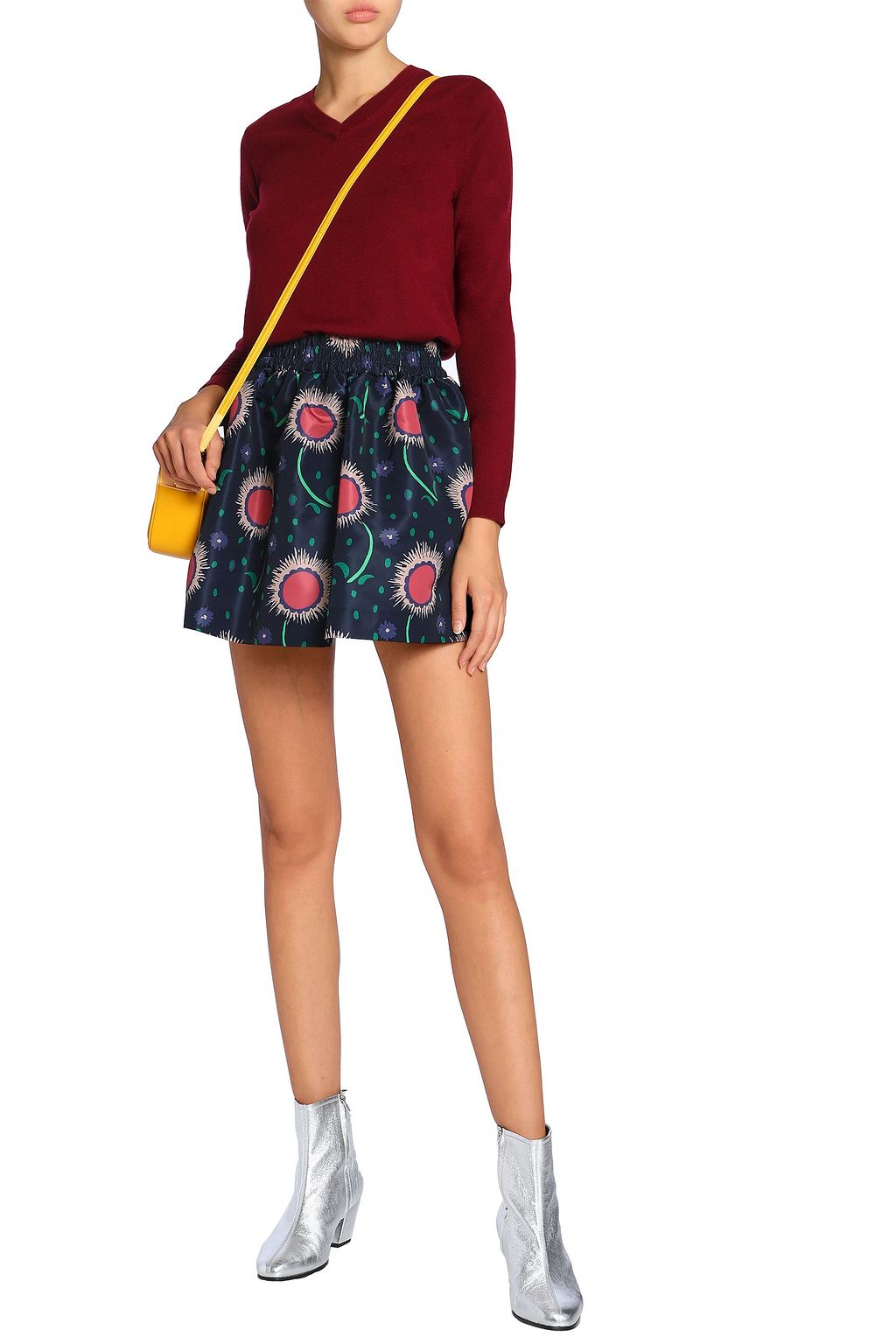 REDVALENTINO Flared printed faille mini skirt