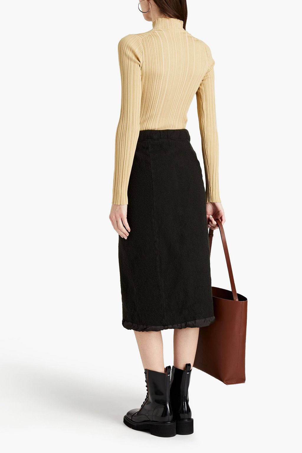 ACNE STUDIOS تنورة متوسطة الطول من الجوخ الصوفي بأجزاء من قماش مقاوم للماء
