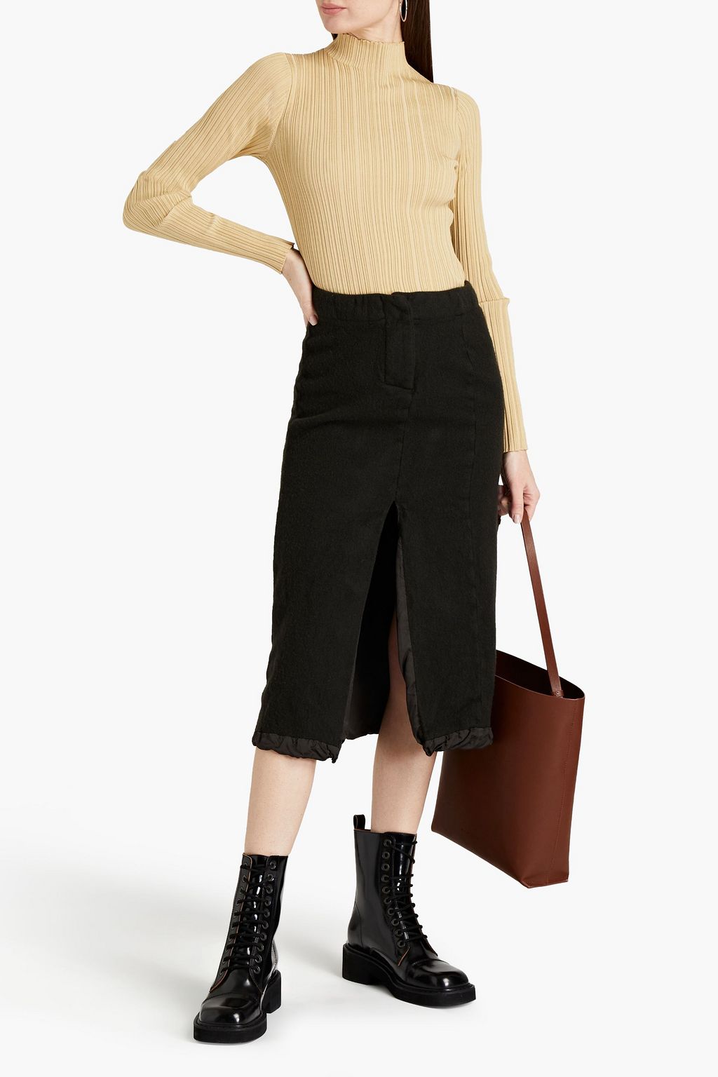 ACNE STUDIOS تنورة متوسطة الطول من الجوخ الصوفي بأجزاء من قماش مقاوم للماء