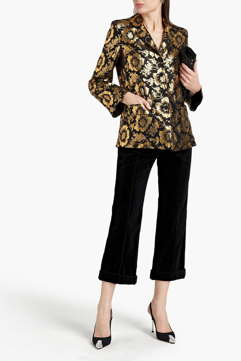 SAINT LAURENT Metallic silk-blend satin-jacquard blazer