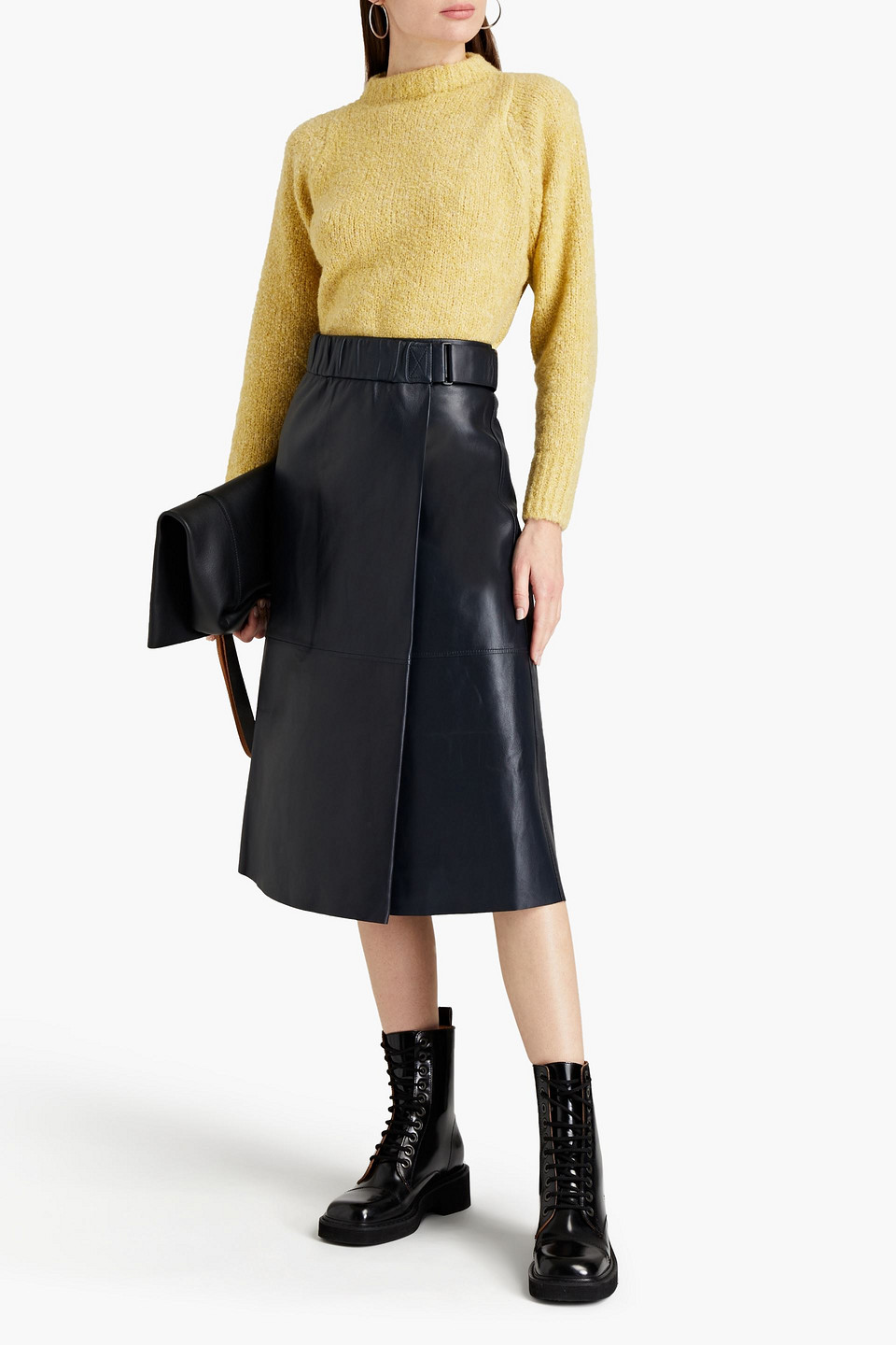 Acne Studios Leather Midi Wrap Skirt In Midnight Blue