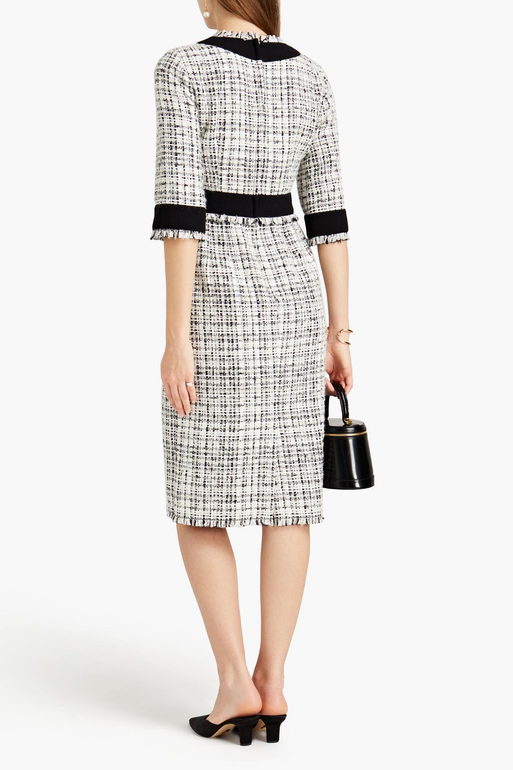 DOLCE&GABBANA Frayed bouclé-tweed midi dress