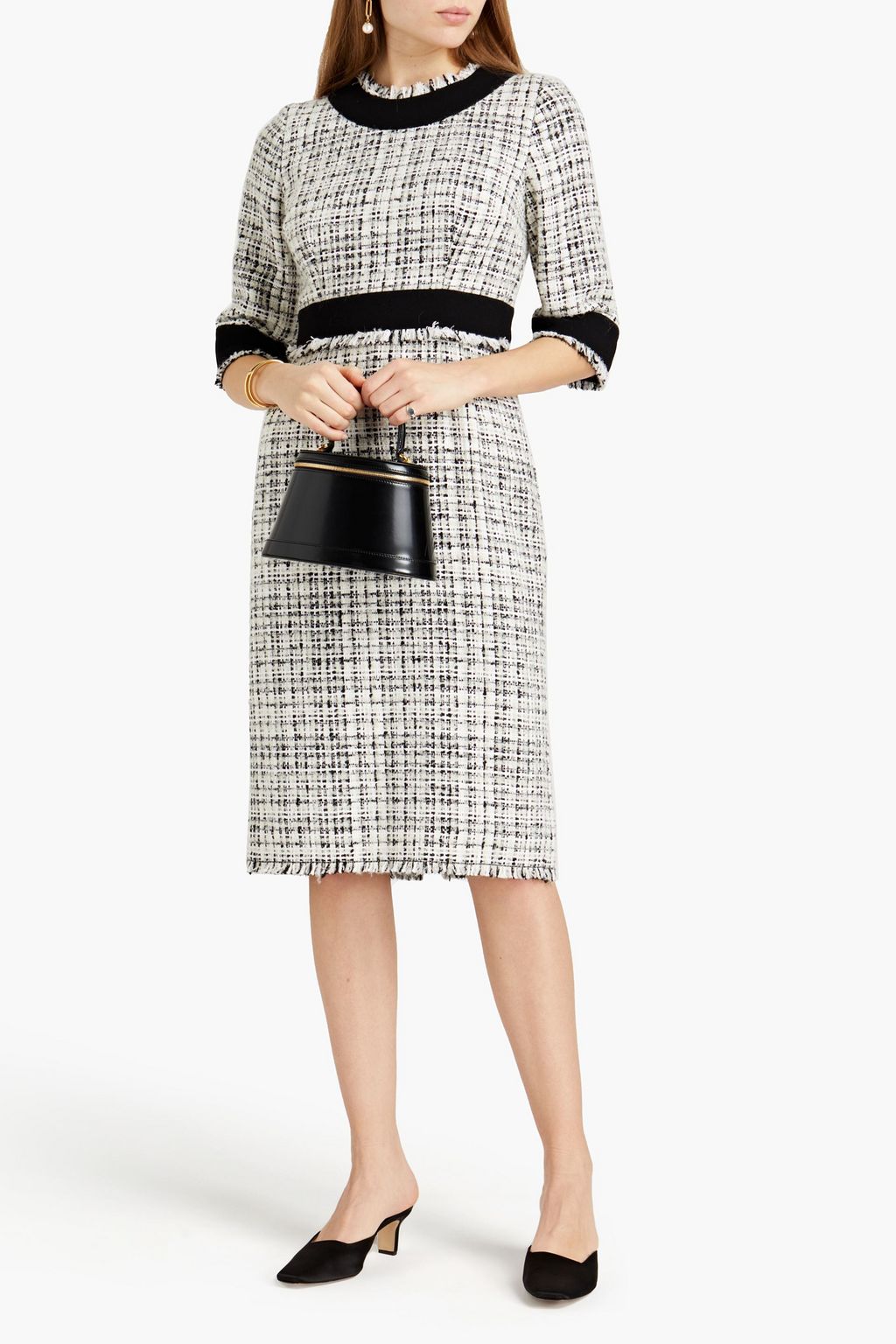 DOLCE&GABBANA Frayed bouclé-tweed midi dress