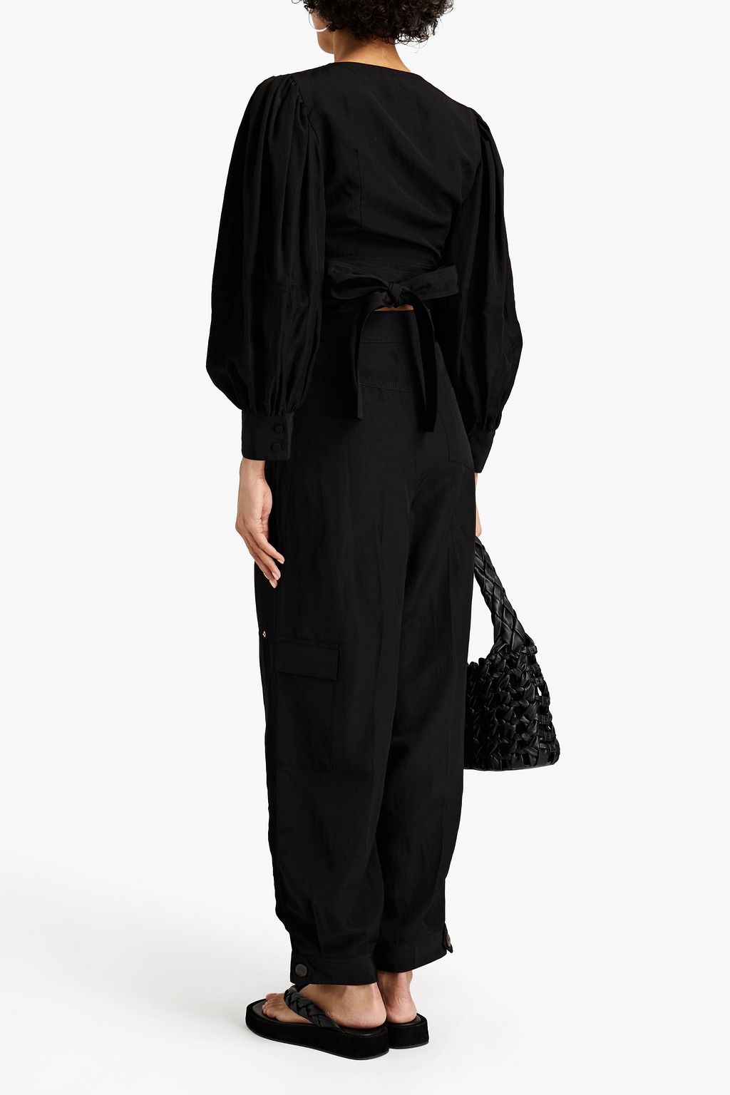 LOEWE Cropped gathered shantung wrap top