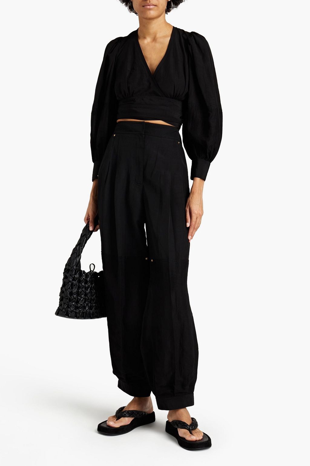 LOEWE Cropped gathered shantung wrap top
